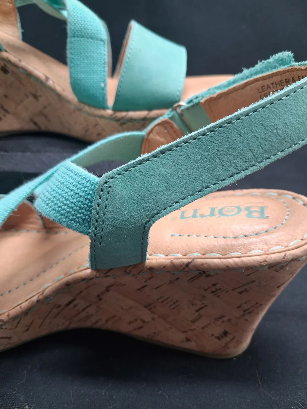 Born Teal Cross-Strap Women's Sandals. Leather And Canvas.  Beautiful Color